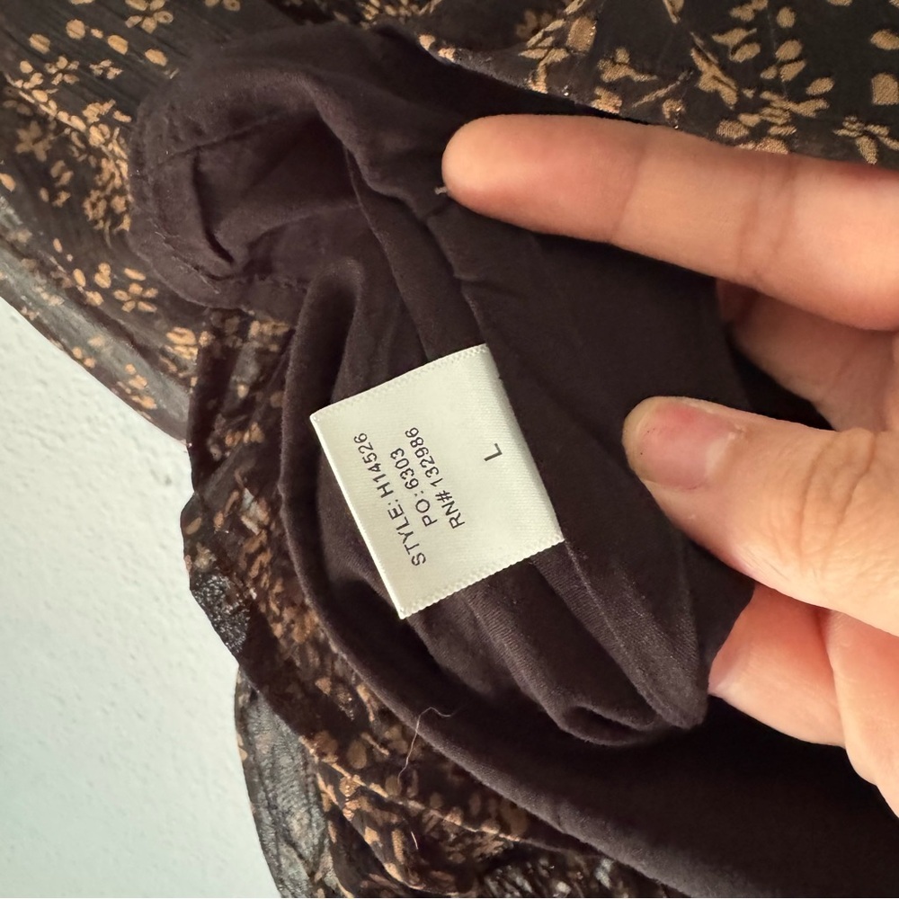 Mittoshop Floral Smocked Long Sleeve Black Tan Top Large Boho Cottagecore - Picture 12 of 16